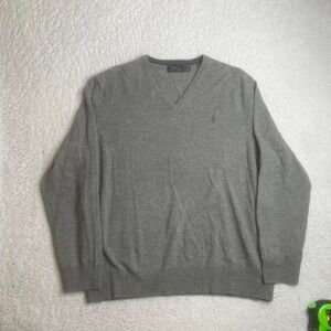 Polo Ralph Lauren 100% merino‎ wool men's grey v neck sweater Italian yarn  xxl